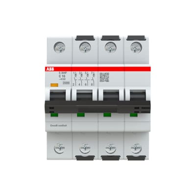 ABB S304P-C16 Miniature Circuit Breaker — 4P, Type C, 16 A, 25 kA