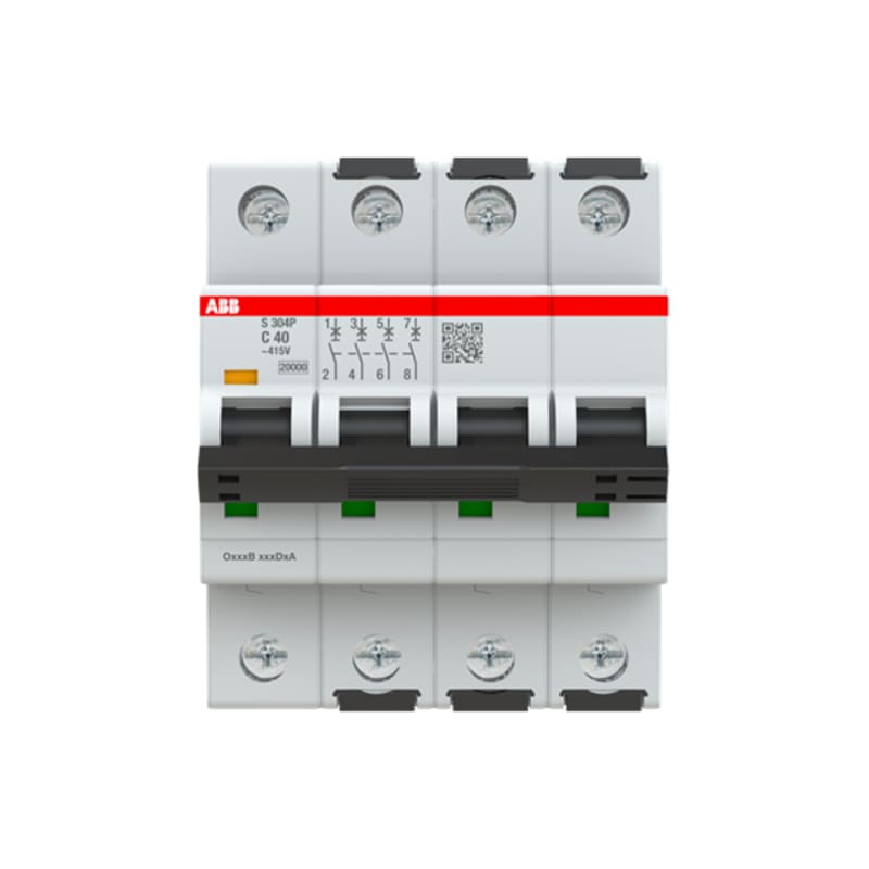 ABB S304P-C40 Miniature Circuit Breaker — 4P, Type C, 40 A, 25 kA