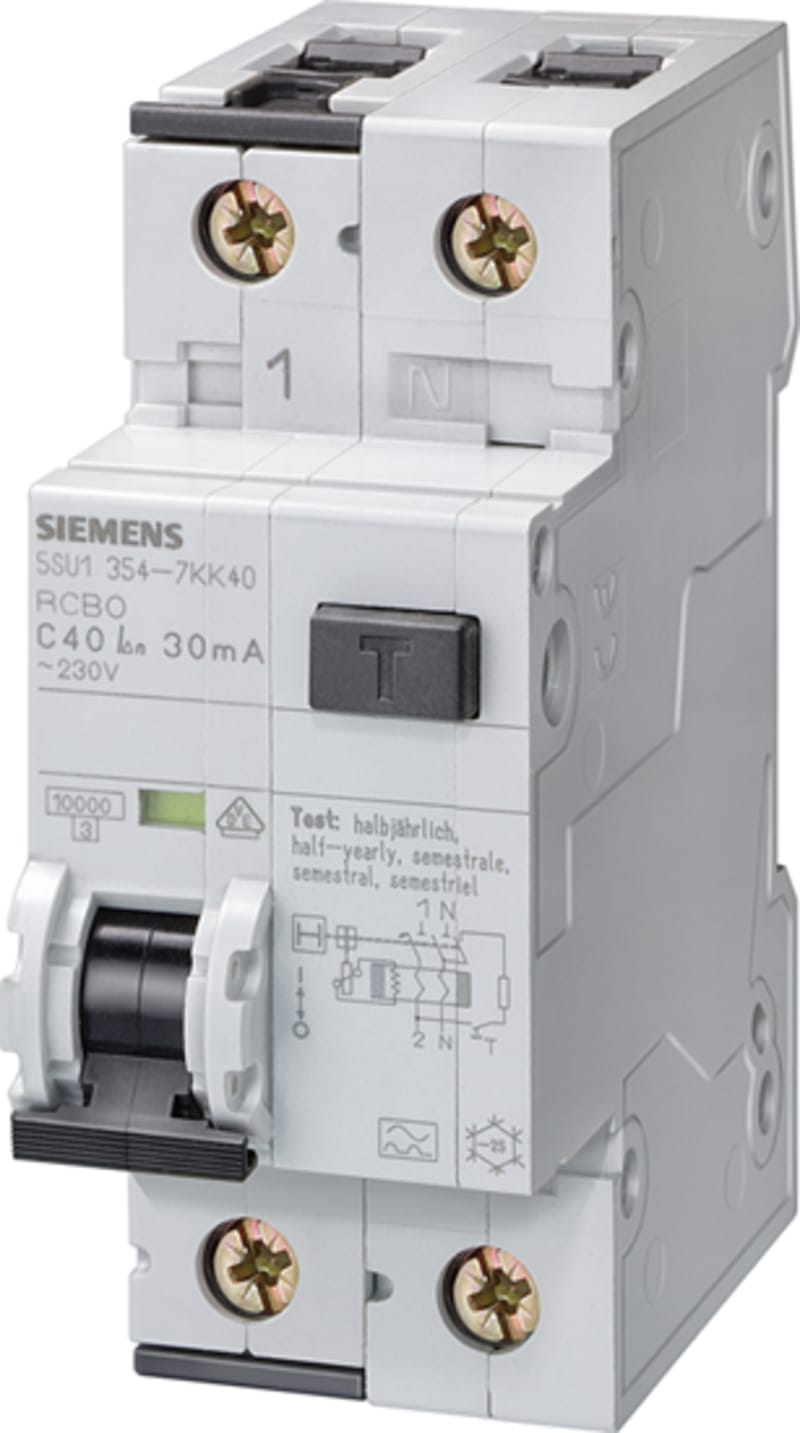 Siemens 5SU1354-7FM16 RCBO 1+N C16 30 mA 10 kA, NEK 400, IT/TN/TT Networks