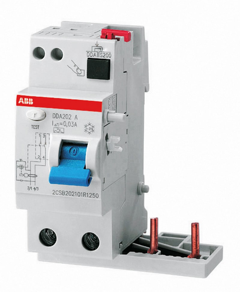 ABB DDA202 RCD Block — 2-Pole, Type A, 63 A, 30 mA, 400 V, for S200 MCB (2CSB202192R1630)