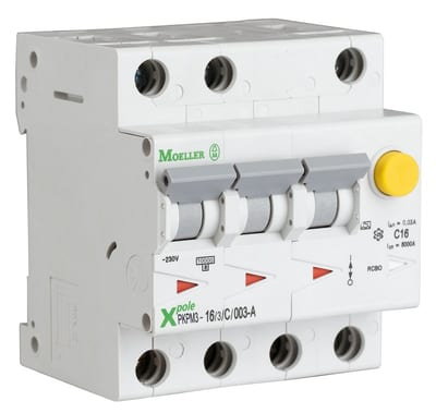 Residual current circuit breaker with overcurrent 20A 3P B 100MAA