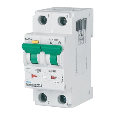 Residual current circuit breaker with overcurrent 6A 2P C 30MAA