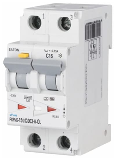 Residual current circuit breaker with overcurrent 15A 2P C 30MAA