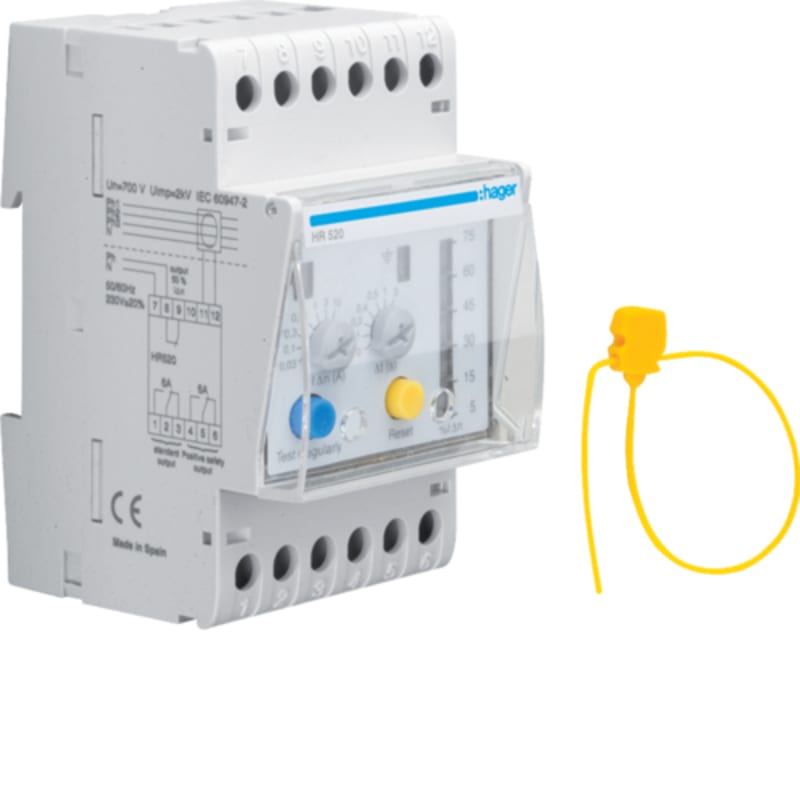 Hager 1660561 Earth Leakage Relay — 2-Channel, Adjustable 30 mA–10 A, 0–3 s Time Delay, 50 % Pre-Alarm