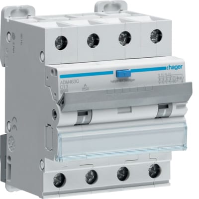 Residual current circuit breaker with overcurrent 30MA C-Curve, 4X13A, 6KA A