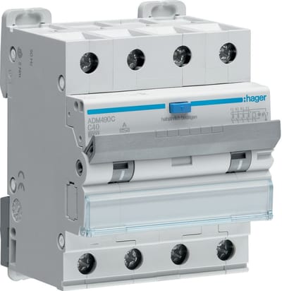 Residual current circuit breaker with overcurrent 30MA C-Curve, 4X40A, 6KA A