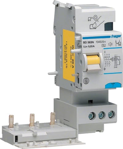 Hager BD363N RCD Block — Type A, 3-Pole, 63 A, 30 mA