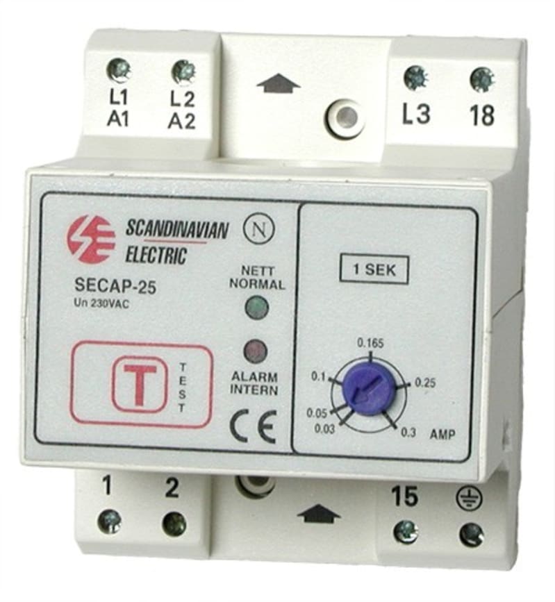 Function SECAP-25 F Directional Earth Fault Relay — IT Network, Fixed 30 mA / 1 s, Ø25 mm Integral Toroid, without Panel (1661702)