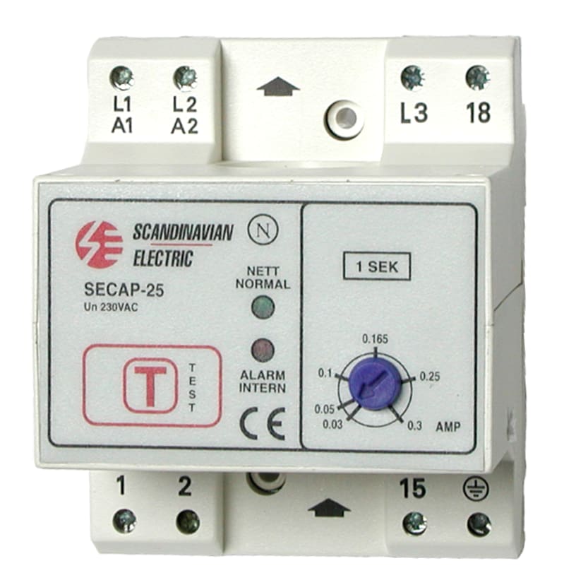 Function SECAP-25 J Directional Earth Fault Relay — IT Network, Adjustable 30–300 mA, Ø25 mm Integral Toroid, without Panel (1661703)
