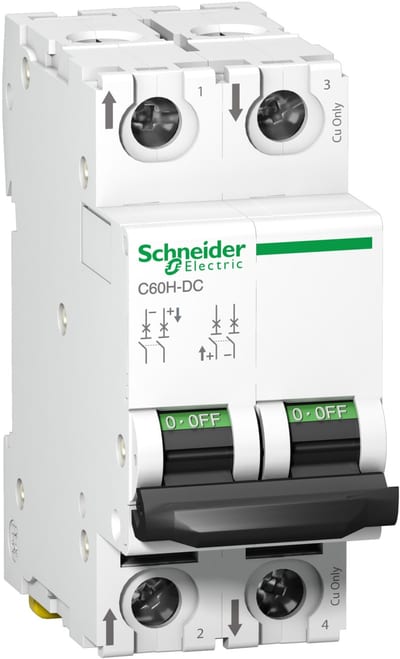 Schneider Electric Miniature circuit breaker (MCB), ACTI9 C60H-DC, 2P, 20A, C curve, 6KA (IEC/EN 60947-2) A9N61532