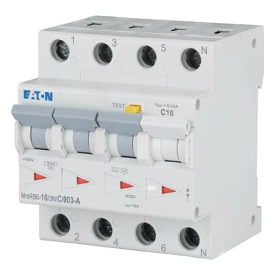 Residual current circuit breaker with overcurrent 16A 3P+N C 30MAA