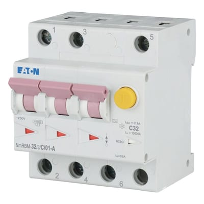 Residual current circuit breaker with overcurrent 32A 3P C 100MA A