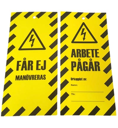 Gylling Teknikk Lockout Tag WORK PAGAR, Yellow/Black, Pack of 10