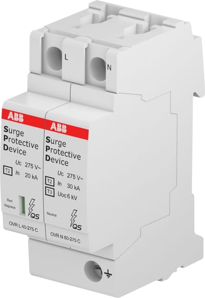 ABB 1+N, Imax=40KA, Up=1,8KV, Uc=275V, Type 2, Pluggable, Quick Safe