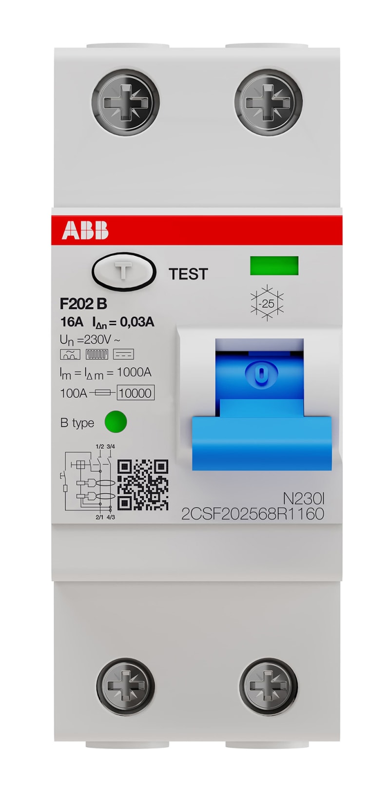 Residual Current Circuit Breaker F202 B 16A/30MA (2CSF202568R1160)