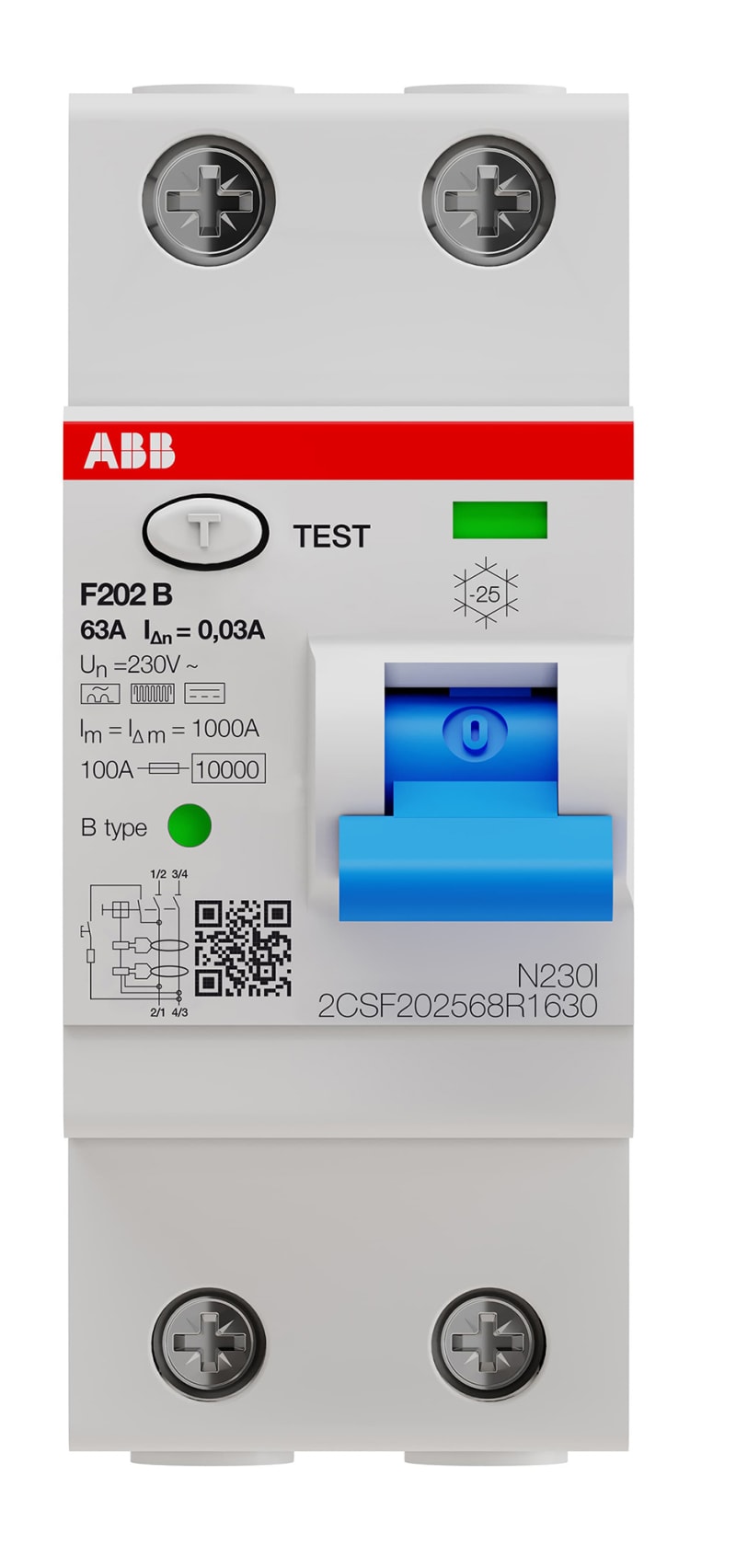 Residual Current Circuit Breaker F202 B 63A/30MA (2CSF202568R1630)