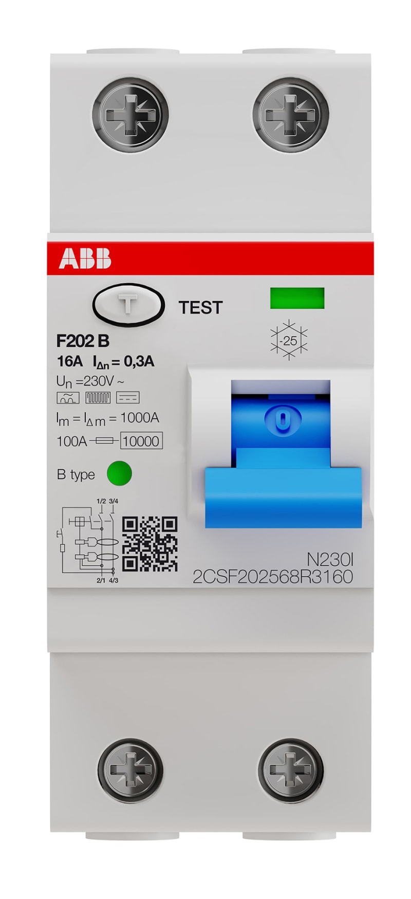 Residual Current Circuit Breaker F202 B 16A/300MA (2CSF202568R3160)