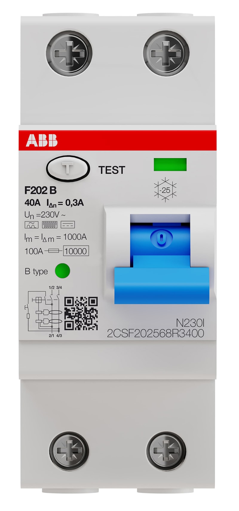 Residual Current Circuit Breaker F202 B 40A/300MA (2CSF202568R3400)