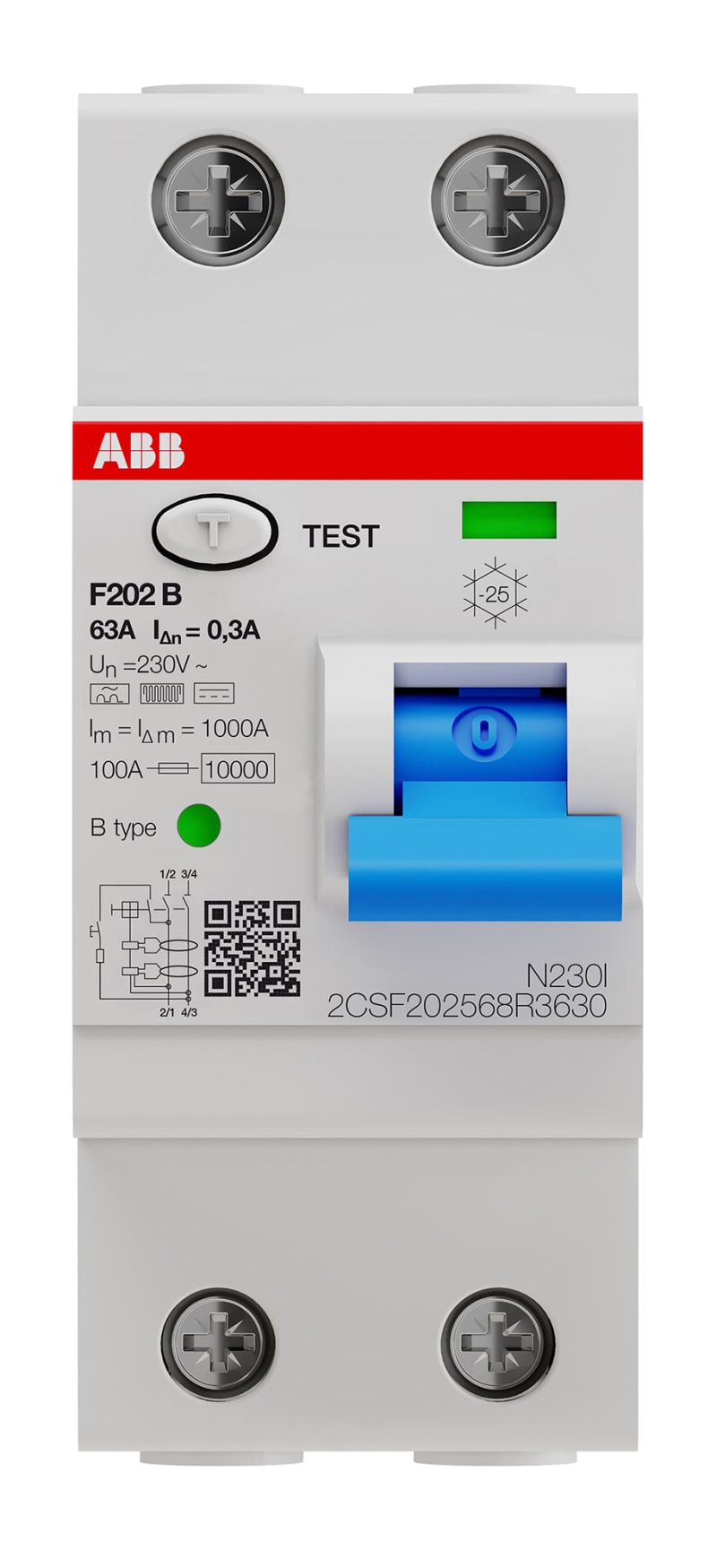 Residual Current Circuit Breaker F202 B 63A/300MA (2CSF202568R3630)