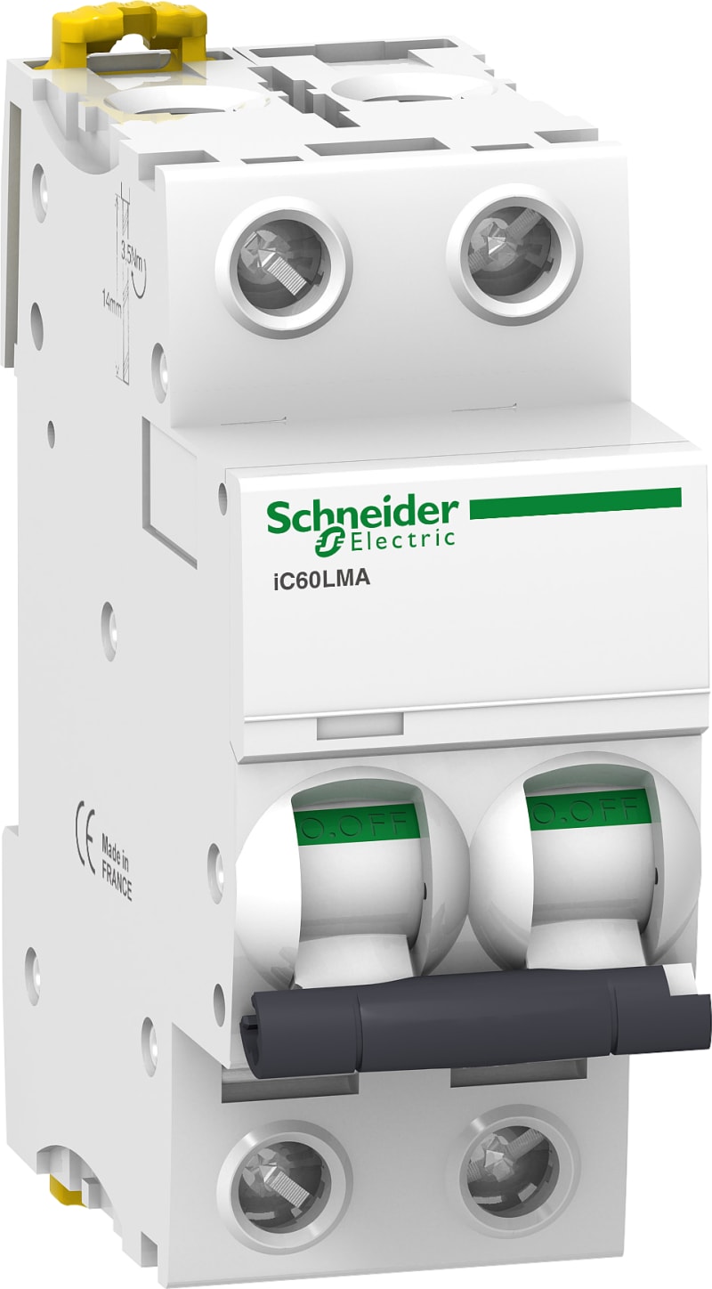 Schneider Electric Miniature circuit breaker (MCB), ACTI9 IC60L, 2P, 12.5A, MA curve, 20KA (IEC/EN 60947-2) A9F90282