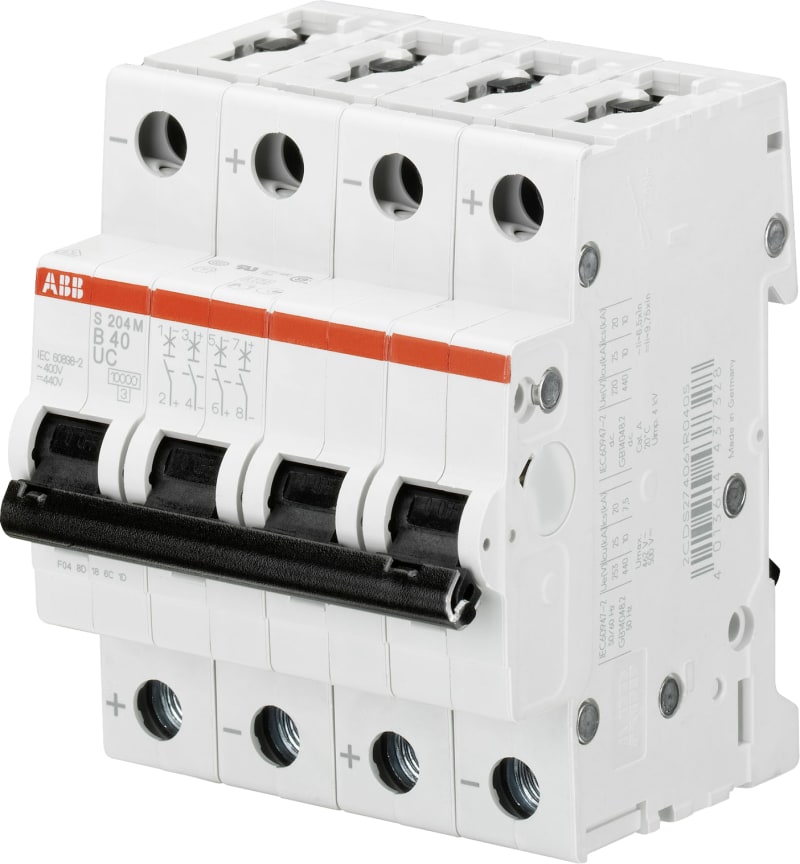 ABB S204M-B20 Miniature Circuit Breaker — 4P, Type B, 20 A, 10 kA