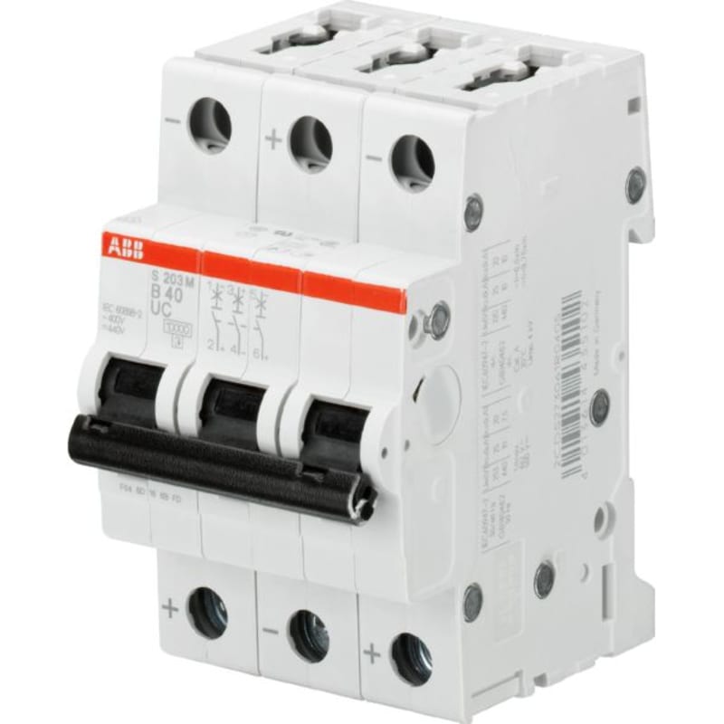 ABB S203M-C40 Miniature Circuit Breaker — 3P, Type C, 40 A, 10 kA