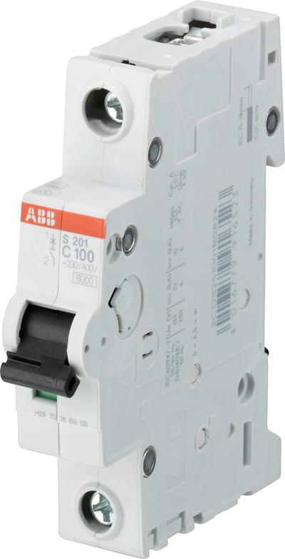 ABB S201-C80 Miniature Circuit Breaker — 1P, Type C, 80 A, 6 kA 2CDS251001R0804