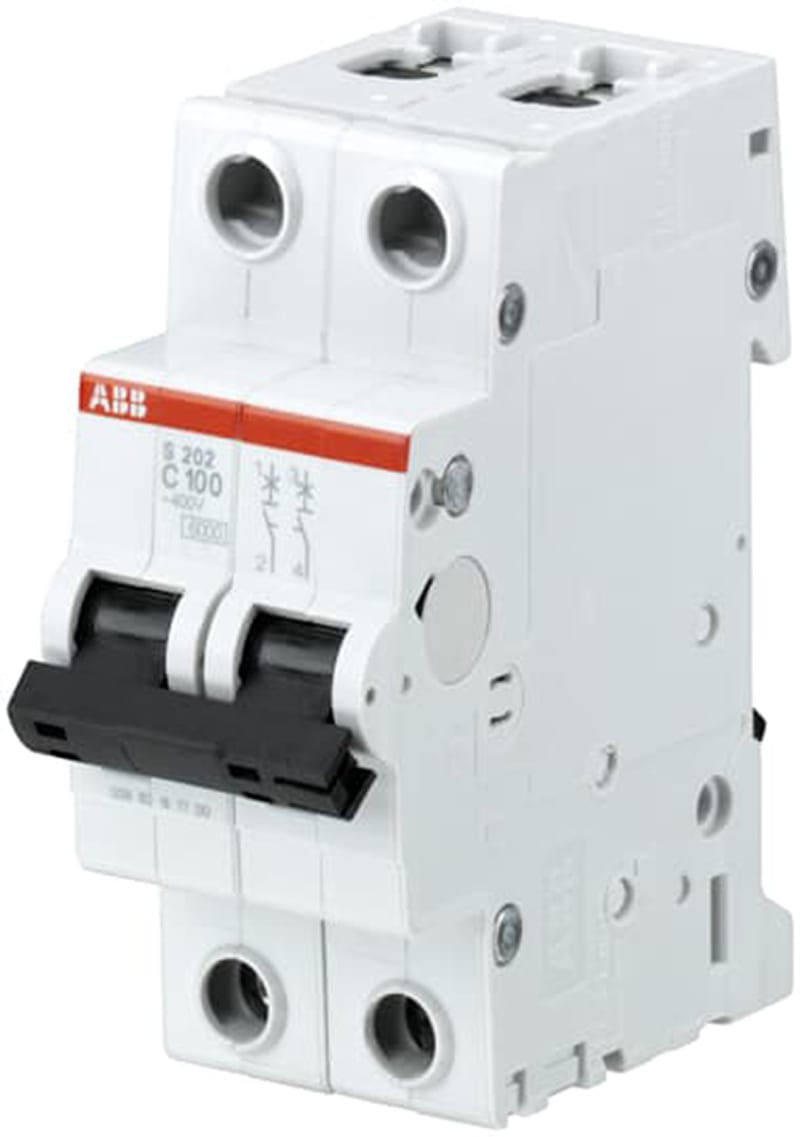 ABB S202-B100 Miniature Circuit Breaker — 2P, Type B, 100 A, 6 kA