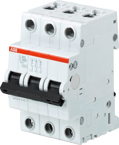 ABB S203-B80 Miniature Circuit Breaker — 3P, Type B, 80 A, 6 kA 2CDS253001R0805