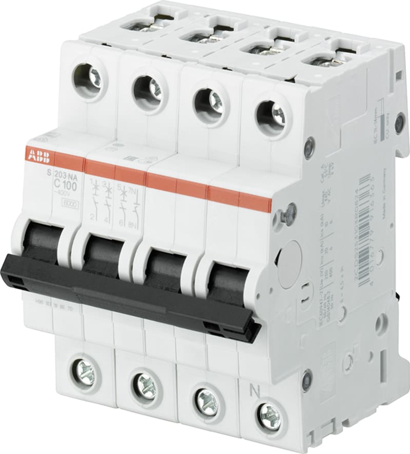 ABB S203-C100 Miniature Circuit Breaker — 3P, Type C, 100 A, 6 kA 2CDS253103R0824