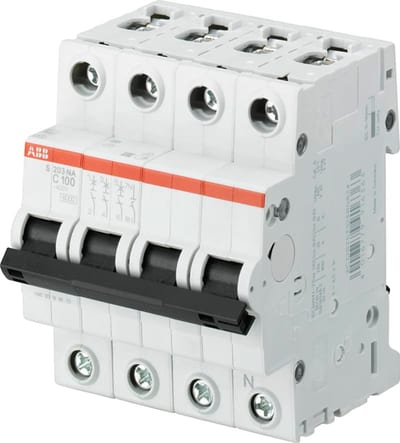 ABB S203-C100 Miniature Circuit Breaker — 3P, Type C, 100 A, 6 kA 2CDS253103R0824
