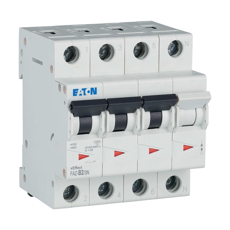 Eaton FAZ-B2/3N Miniature Circuit Breaker — 3P+N, Type B, 2 A, 15 kA