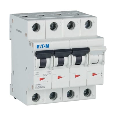 Eaton FAZ-B2/3N Miniature Circuit Breaker — 3P+N, Type B, 2 A, 15 kA