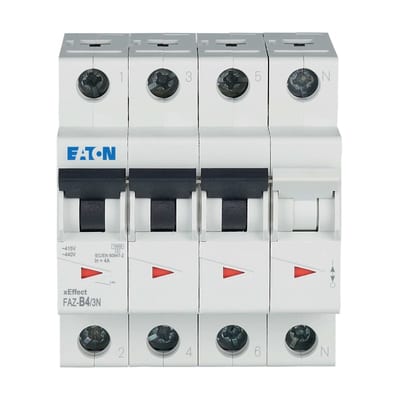 Eaton FAZ-B4/3N Miniature Circuit Breaker — 3P+N, Type B, 4 A, 15 kA
