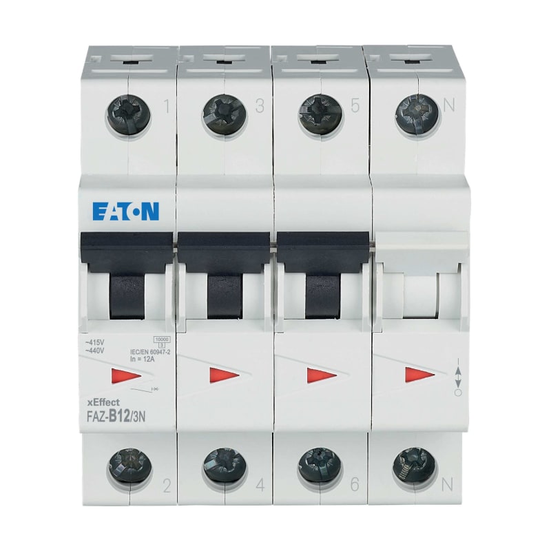 Eaton FAZ-B12/3N Miniature Circuit Breaker — 3P+N, Type B, 12 A, 15 kA