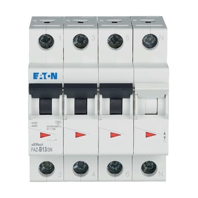 Eaton FAZ-B13/3N Miniature Circuit Breaker — 3P+N, Type B, 13 A, 15 kA