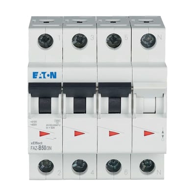 Eaton FAZ-B50/3N Miniature Circuit Breaker — 3P+N, Type B, 50 A, 15 kA