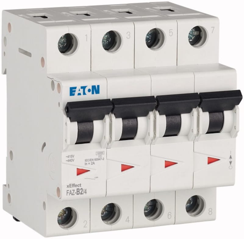 Eaton FAZ-B2/4 Miniature Circuit Breaker — 4P, Type B, 2 A, 15 kA
