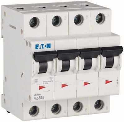 Eaton FAZ-B2/4 Miniature Circuit Breaker — 4P, Type B, 2 A, 15 kA