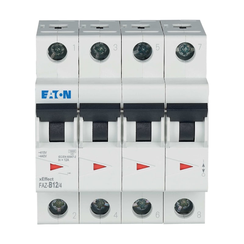 Eaton FAZ-B12/4 Miniature Circuit Breaker — 4P, Type B, 12 A, 15 kA