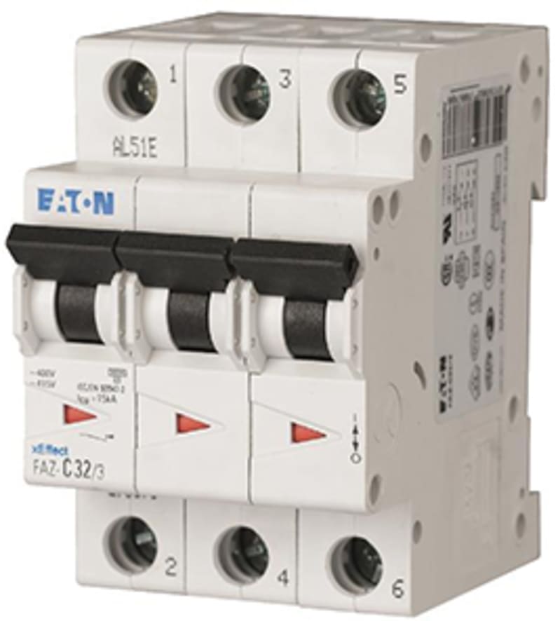 Eaton FAZ-C7/3 Miniature Circuit Breaker — 3P, Type C, 7 A, 15 kA