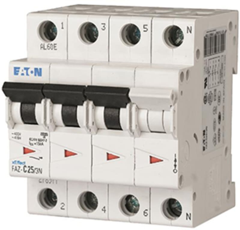Eaton FAZ-C0.25/3N Miniature Circuit Breaker — 3P+N, Type C, 0.25 A, 15 kA