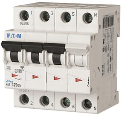 Eaton FAZ-C0.25/3N Miniature Circuit Breaker — 3P+N, Type C, 0.25 A, 15 kA