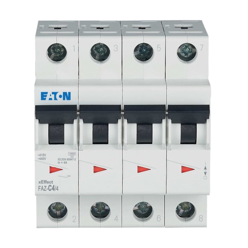 Eaton FAZ-C4/4 Miniature Circuit Breaker — 4P, Type C, 4 A, 15 kA