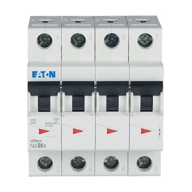 Eaton FAZ-B6/4 Miniature Circuit Breaker — 4P, Type B, 6 A, 15 kA