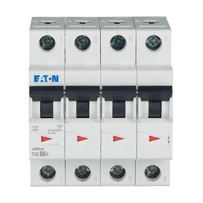 Eaton FAZ-B6/4 Miniature Circuit Breaker — 4P, Type B, 6 A, 15 kA
