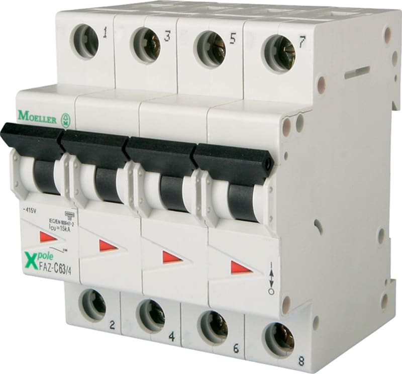 Eaton FAZ-B13/4 Miniature Circuit Breaker — 4P, Type B, 13 A, 15 kA