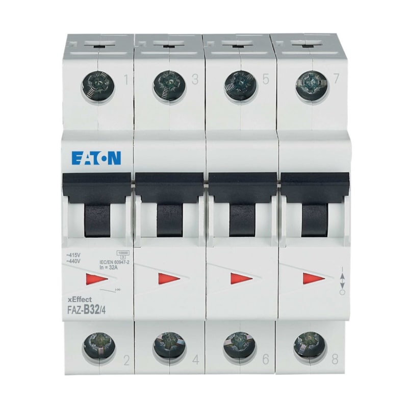 Eaton FAZ-B32/4 Miniature Circuit Breaker — 4P, Type B, 32 A, 15 kA