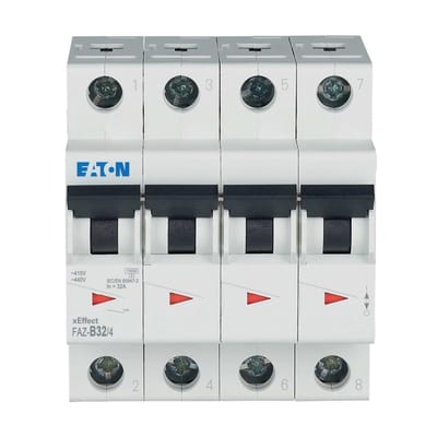 Eaton FAZ-B32/4 Miniature Circuit Breaker — 4P, Type B, 32 A, 15 kA