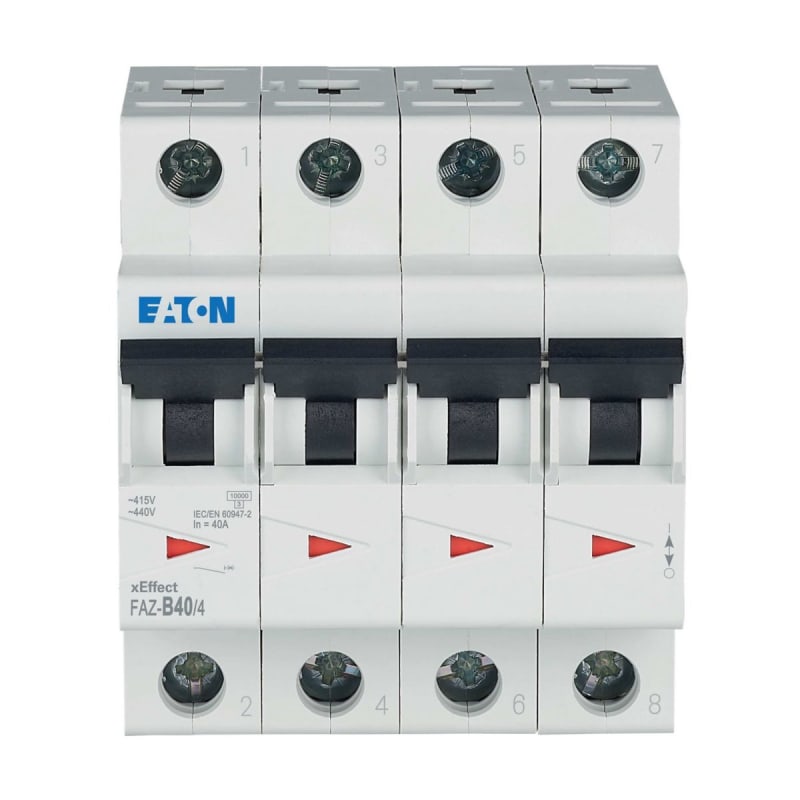 Eaton FAZ-B40/4 Miniature Circuit Breaker — 4P, Type B, 40 A, 15 kA